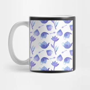 Watercolor tea pattern - tea pot, spoon, cup and flower Mug